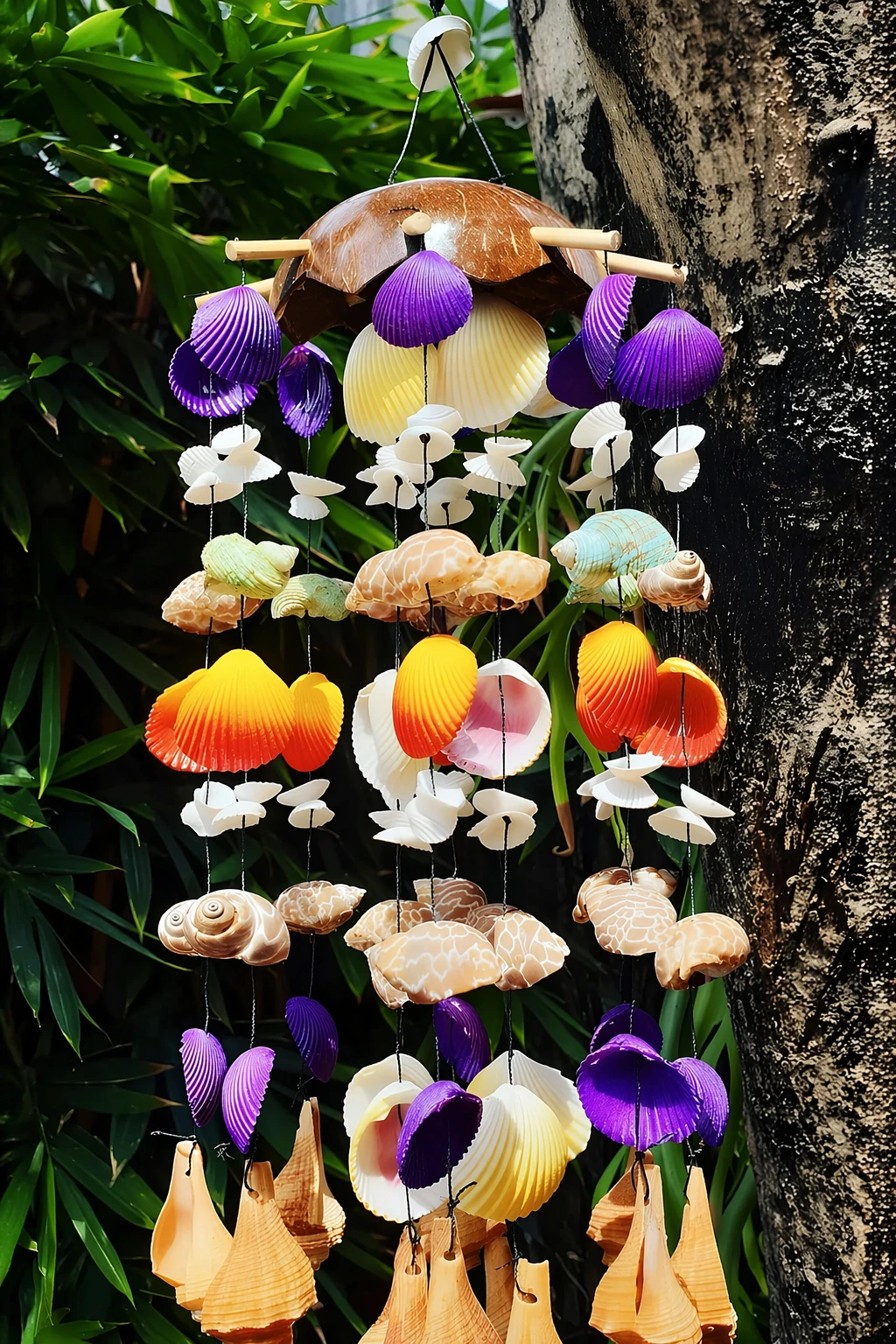 Shell Wind Chime with Soft Pink, Cream, and Honey-Toned Layers
