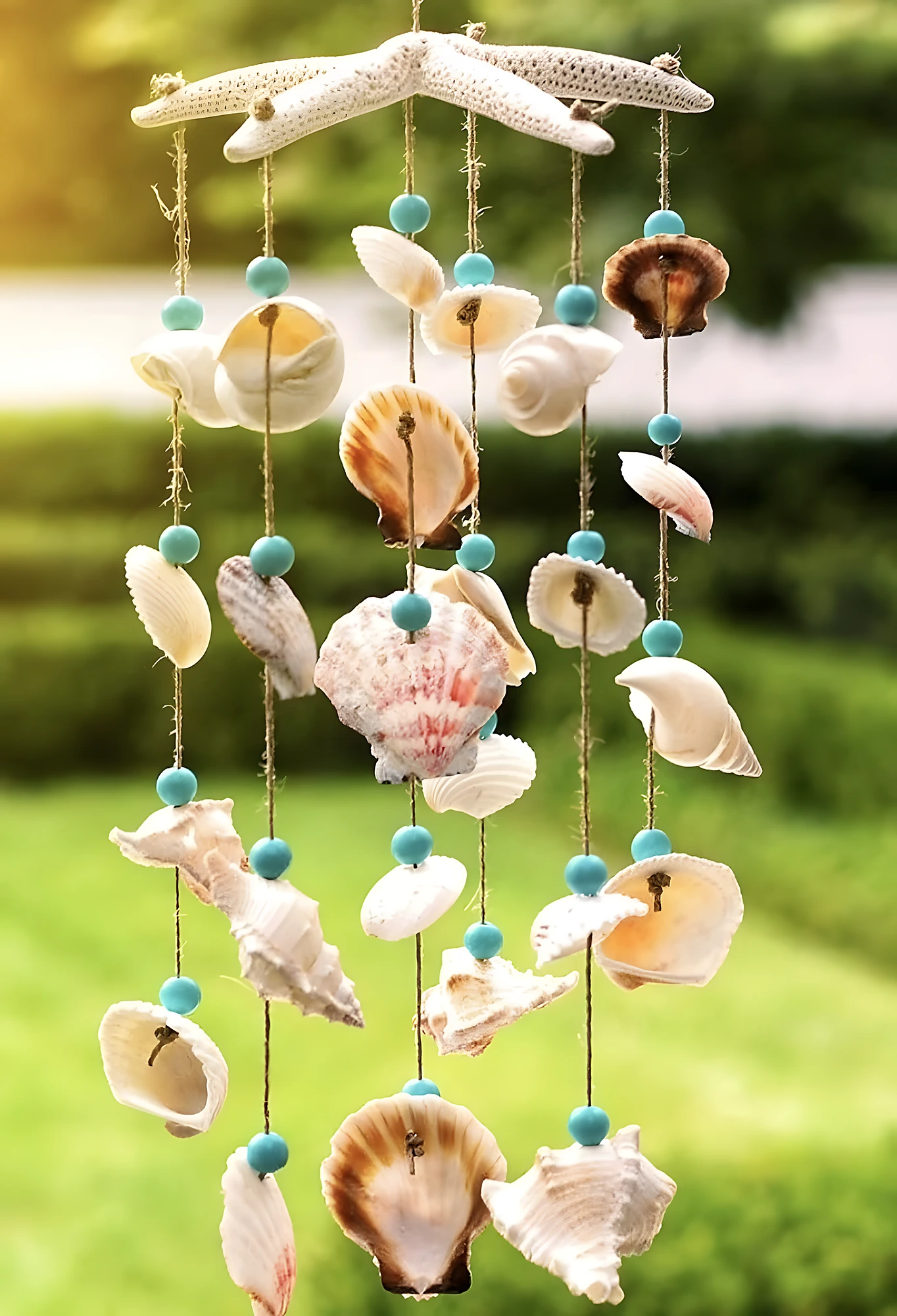 Layered Shell Wind Chime With Soft Pastels and Bright Yellow Accents
