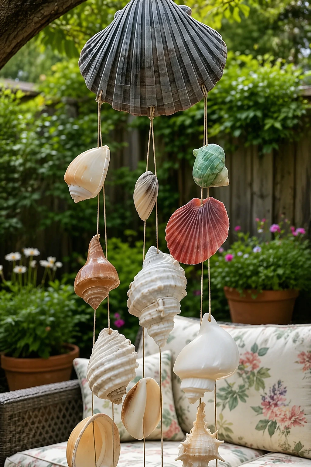 Shell Wind Chime with Soft Coastal Colors and Layered Texture