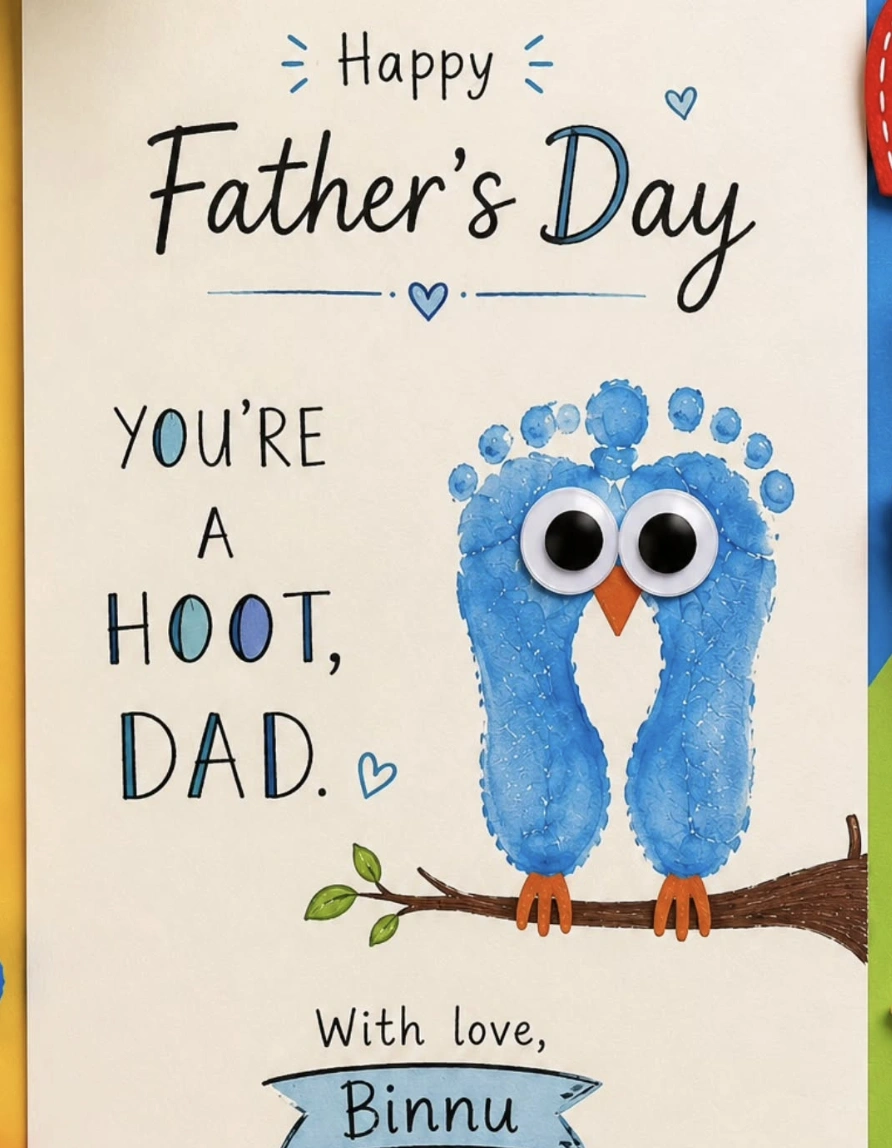 Googly Eyed Footprint Owl: DIY Father's Day Card Idea