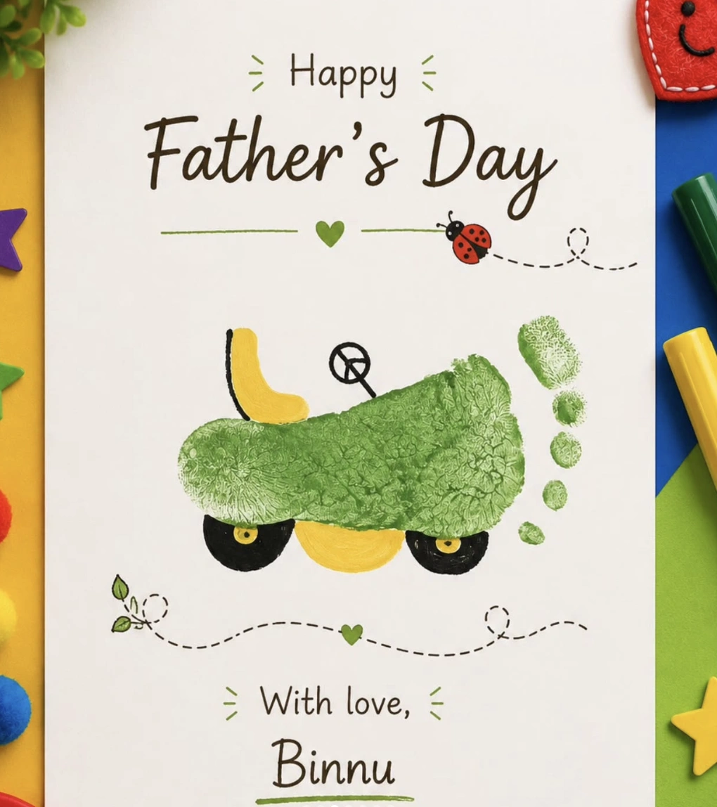 Handprint Bear Father's Day Card with Pom Poms