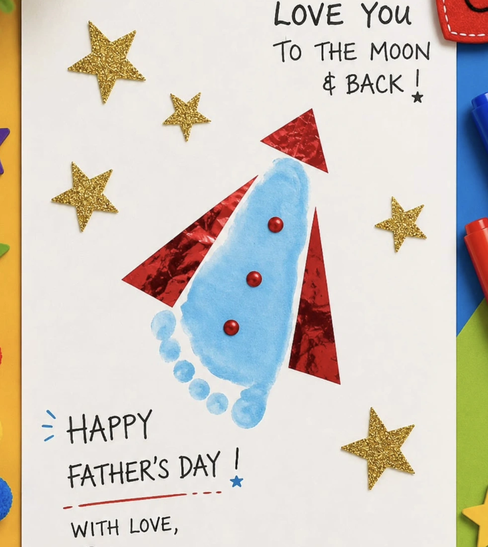 "Love You to the Moon": Footprint Rocket Fathers Day Cards Homemade