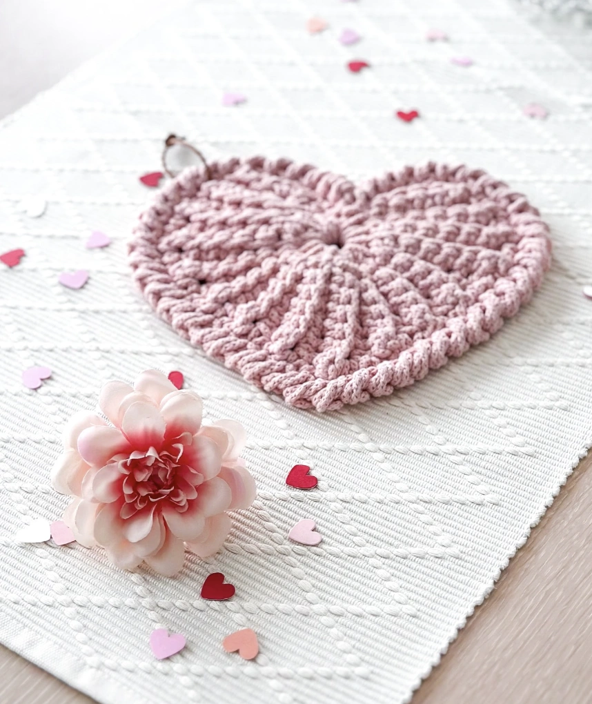 Heart-Shaped Dreamcatcher with Rose Accents and Red Feathers