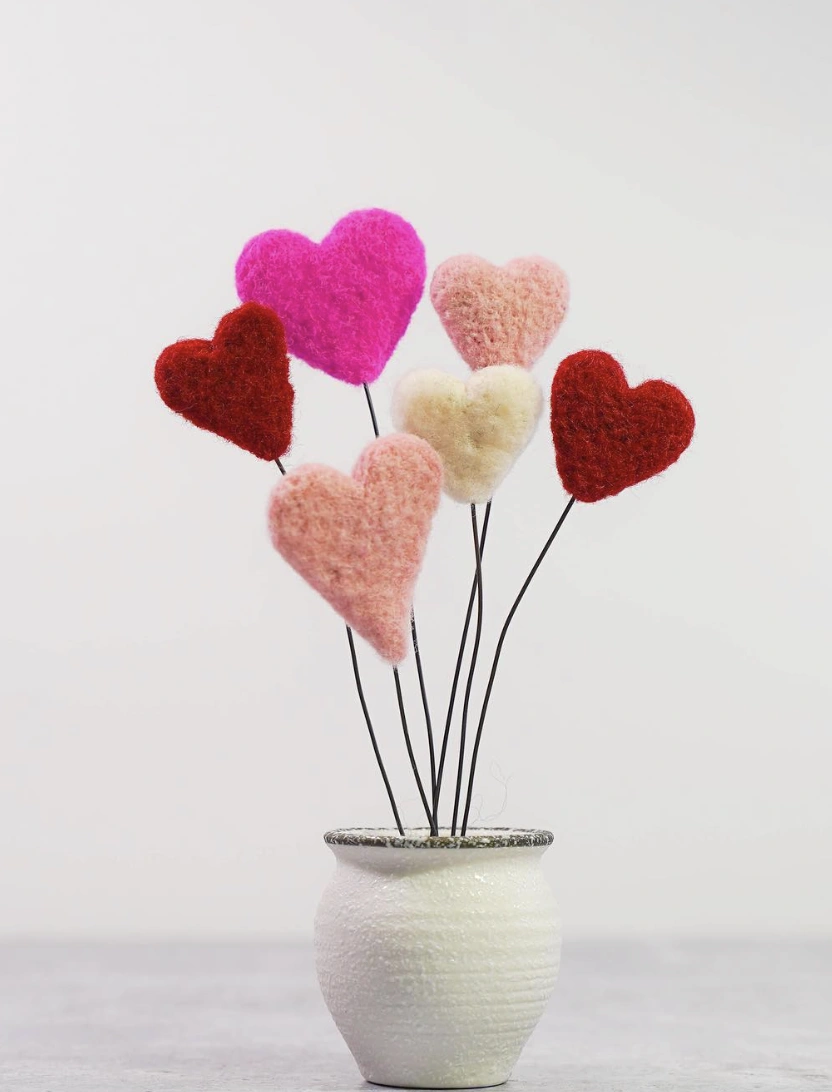 Wool Felt Heart Bouquet in Ceramic Vase