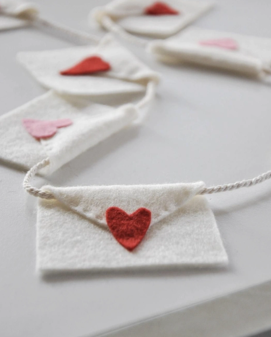 Felt Envelope Garland with Embroidered Hearts