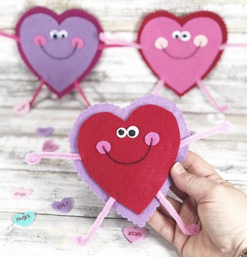 Goofy Googly-Eyed Felt Heart Valentines Crafts
