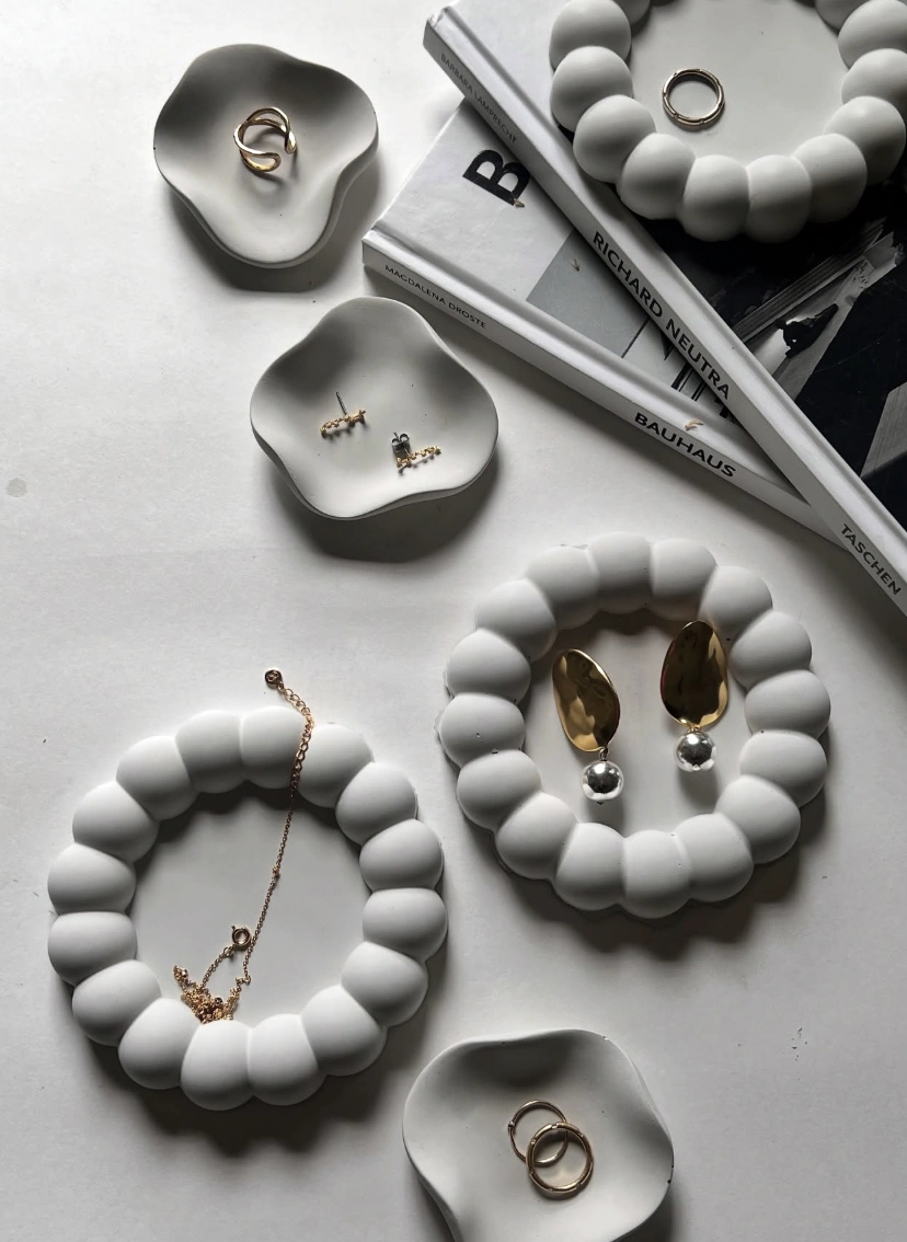 Minimalist Cement Jewelry Dishes and Bubble Rings