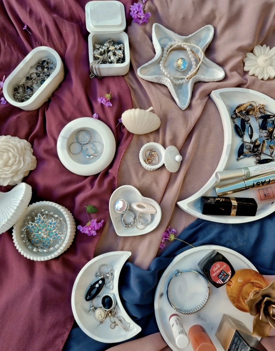 Hand-Painted Floral Cement Trays in Pastel Hues