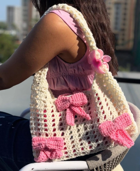 Pink and Lime Green Plush Ghost Crochet Shoulder Bags