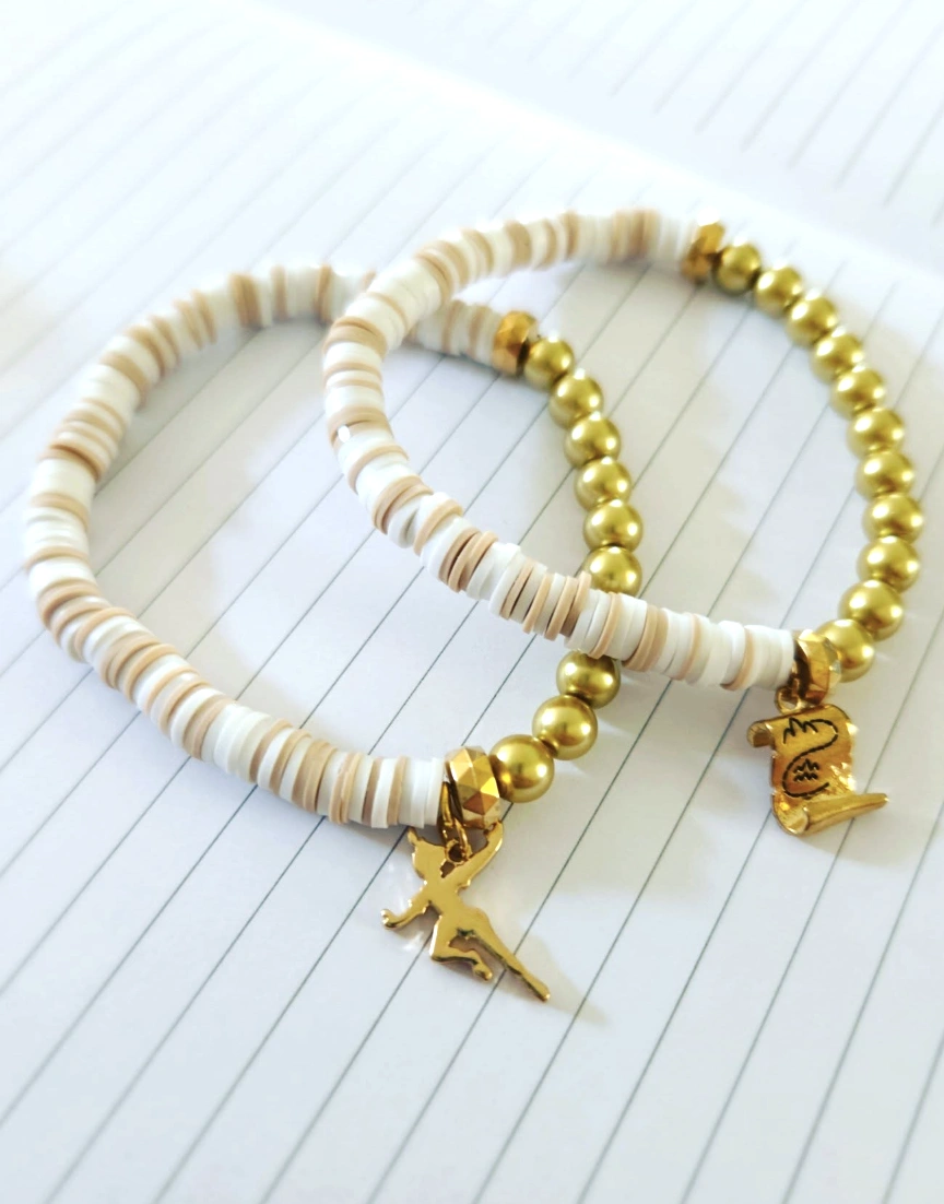 Blue Clay Bead Heishi Bracelet with Smiley Face Charm
