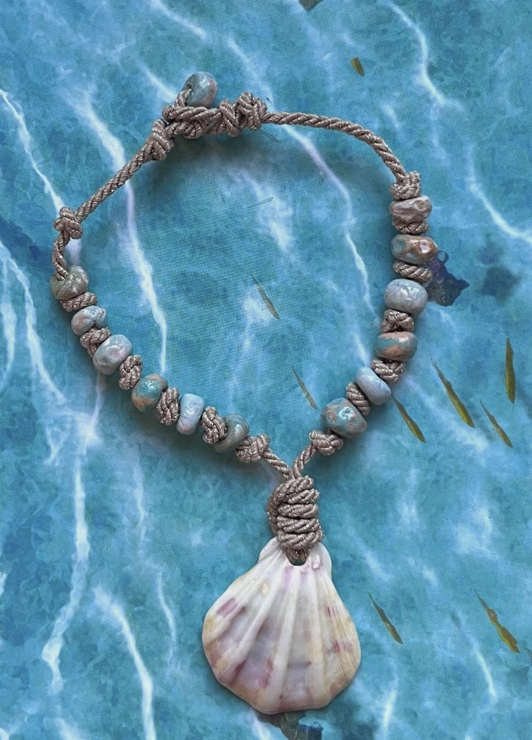 Blue and White Clay Bead Bracelet with Whale Charm