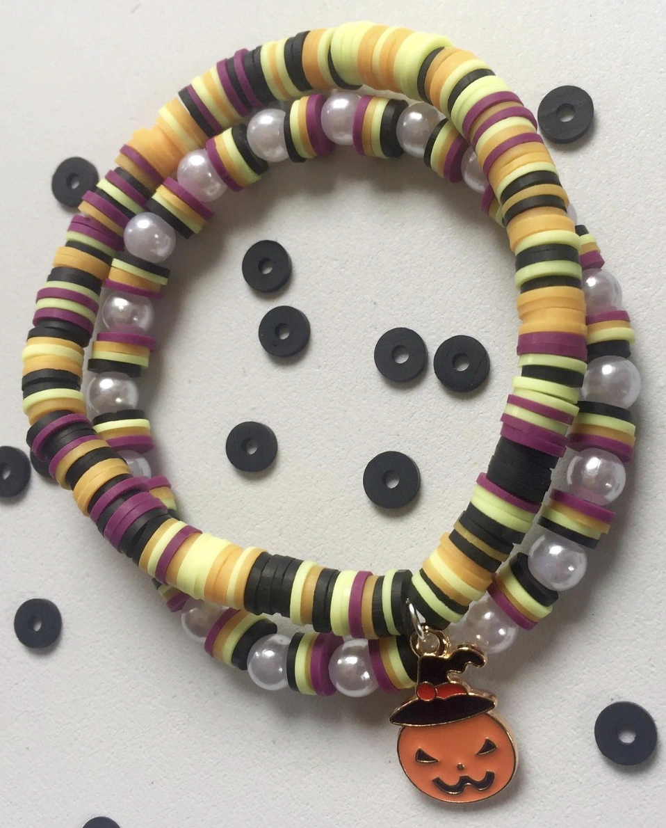 Stacked Pastel Clay Bead Bracelet with Silver Accents