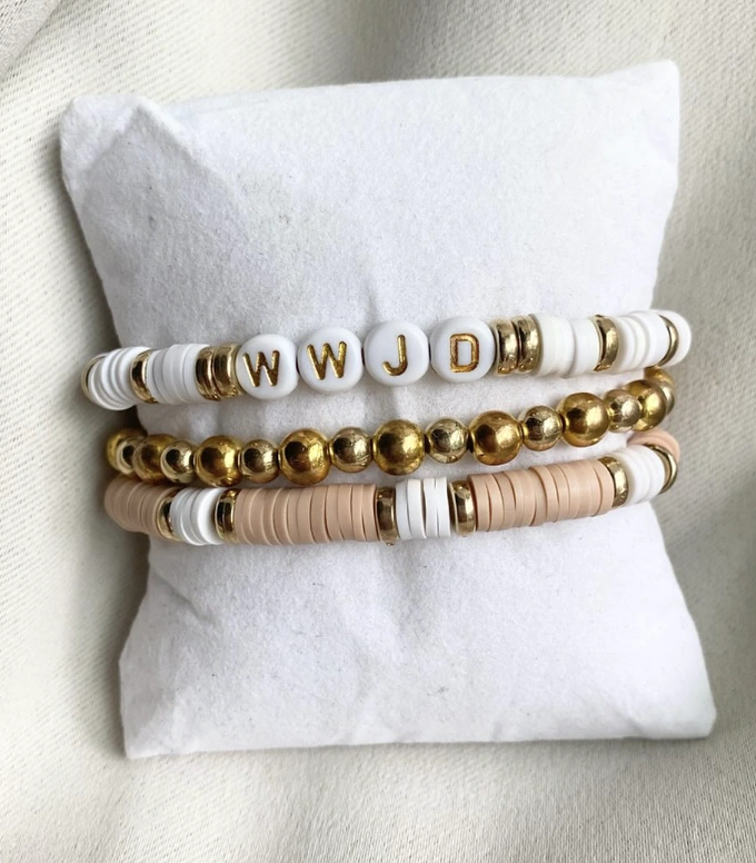 Stacked Clay Bead Bracelets with Gold Accent Beads