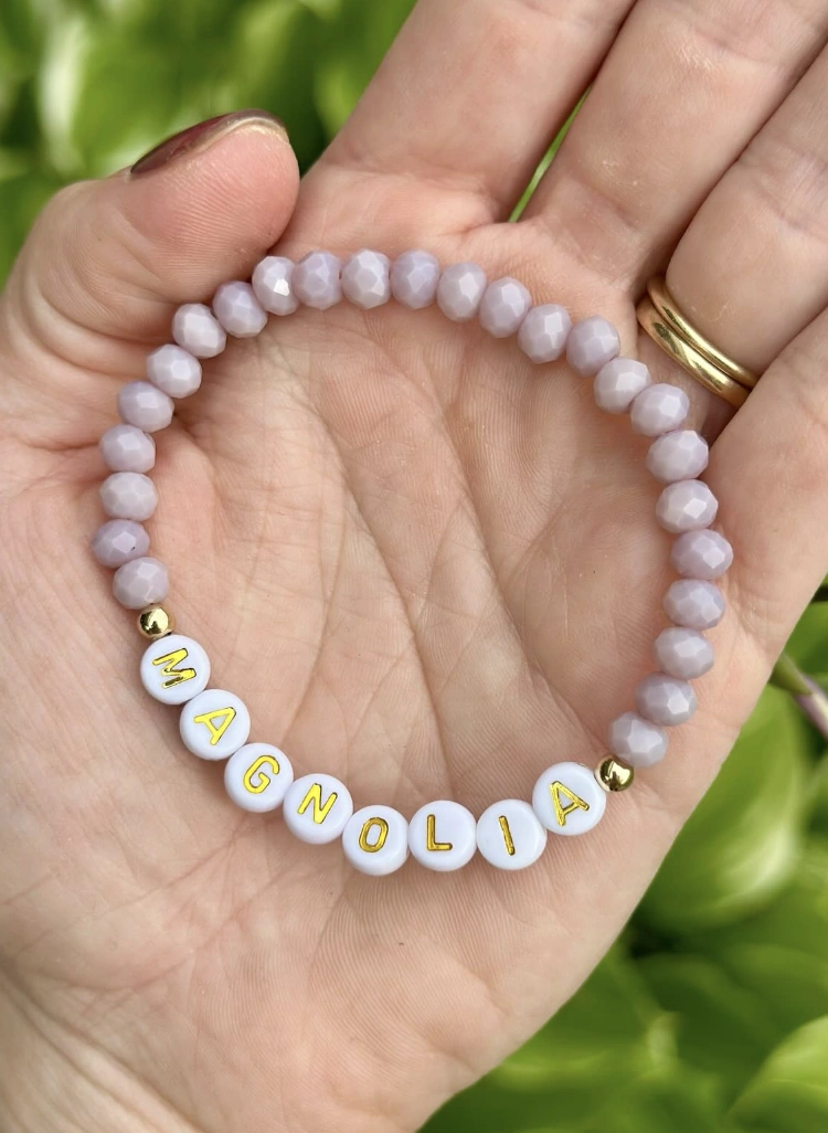Lilac Faceted Bead Bracelet with Custom Lettering