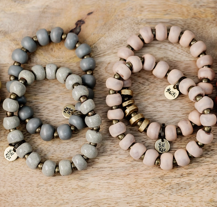 Matte Pastel Clay Bead Bracelets with Metallic Accents