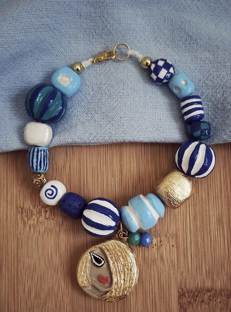 Stacked Bracelets: Gold Beads and Neutral Clay Discs