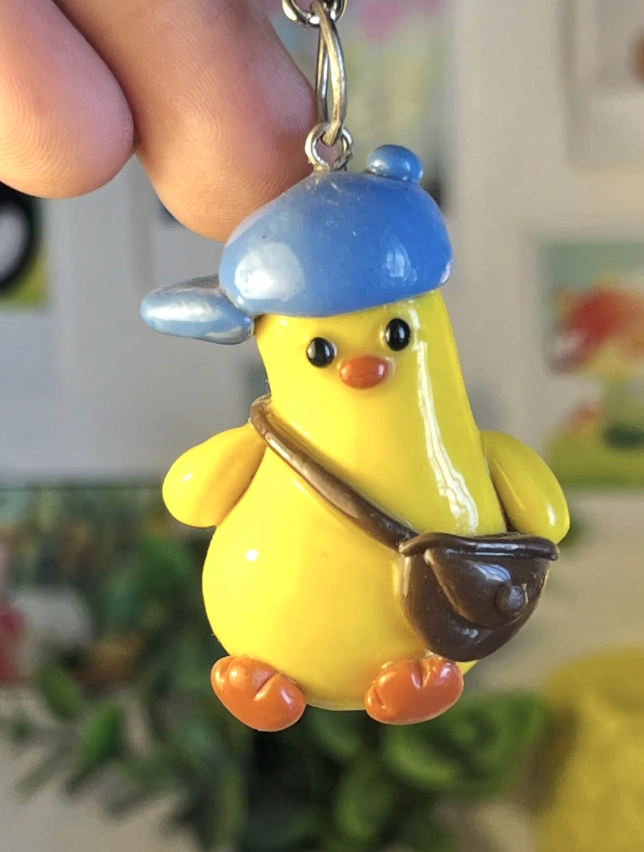 Mailman Chick: Handmade Clay Charm with Satchel and Hat